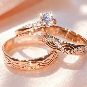 3PCS Minimalist Shiny Engagement Rose Golden Ring Set On A Budget That Slaps Ring Zirconia Stacking Ring Exquisite golden Everyday Jewelry Promise Ring Gift to Her October Birthstone Ring Ladies Everyday Casual Jewelry