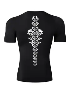 Men's Mechanical Spine Print Round Neck Sports Tee, Regular Fit Dry Fit Wicking Quick Drying Breathable Short Sleeve T-shirt for Gym Workout Running, Casual Sporty Top for Summer