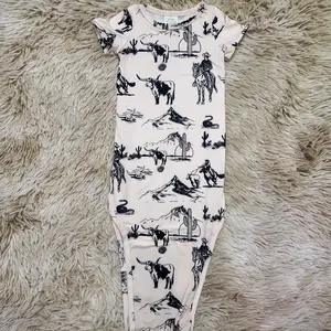 Short sleeves cactus cows printed western infant baby gown newborn baby wear