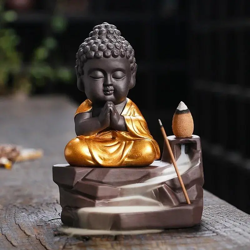 Buddha Design Incense Burner, 1 Count Backflow Incense Burner, Incense Stick Holder, Home Ornament Decor, Zen Decor Tea Pet, Freshener