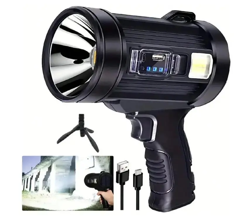 Rechargeable Solar LED Torch Light - Bright Handheld ABS Alloy Spotlight with 6 Modes (Strobe, High), Long-Running Outdoor Searchlight for Hunting, Camping