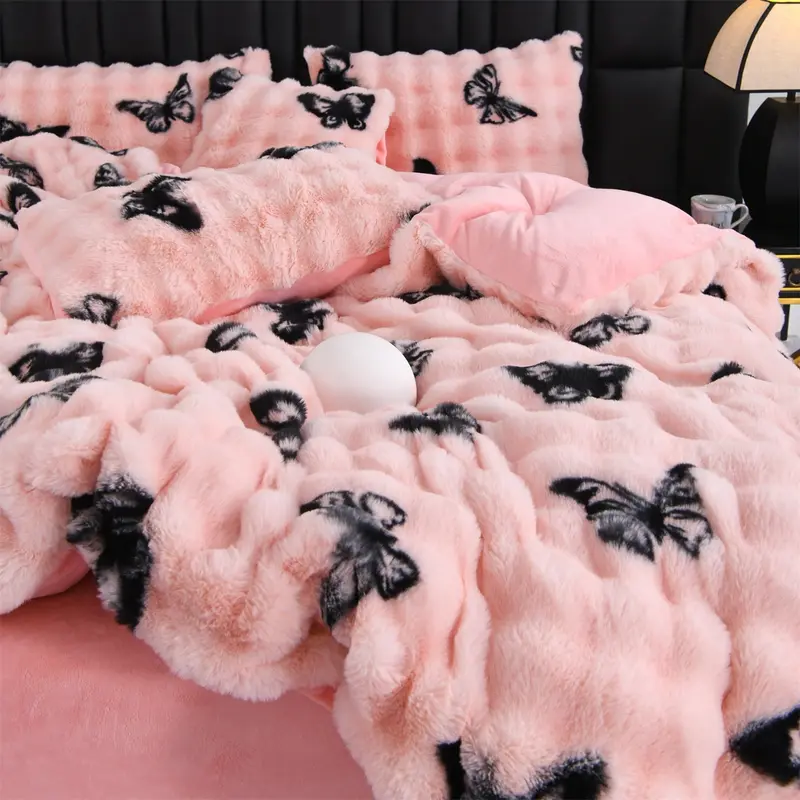 Faux Rabbit Fur Duvet Cover Set, Luxury Ultra-Soft Solid-Color Bedding, Warm All-Season 3-Piece Set with 1 Duvet Cover and 2 Pillowcases for Bedroom, Sofa or Dorm, Machine-Washable Duvet Cover Set