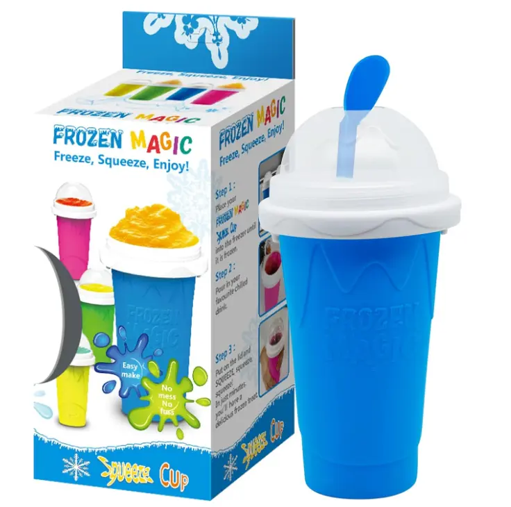 Slushy Maker Cup, Slushie Cup Maker, Milk Cola Juice Squeeze Cup, Magic Quick Freeze Cup, Cooling Cup, Smoothies Cup with Lids and Straws for All Age (Blue)