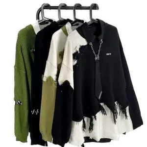 Retro style irregular sweater for men, personalized, comfortable, fashionable, loose, high-end design comparison, knitting