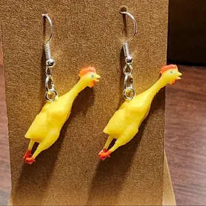 Rubber Chicken Earrings - Fun & Playful Hypoallergenic Hook Earrings for Sensitive Skin - Lightweight & Durable Plastic Jewelry