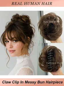 Women's Natural Blonde Human Hair Extensions, Tight Claw Clip Ponytail Bundles, Curly Wavy Texture, Easy Clip-In, Wedding Party Event