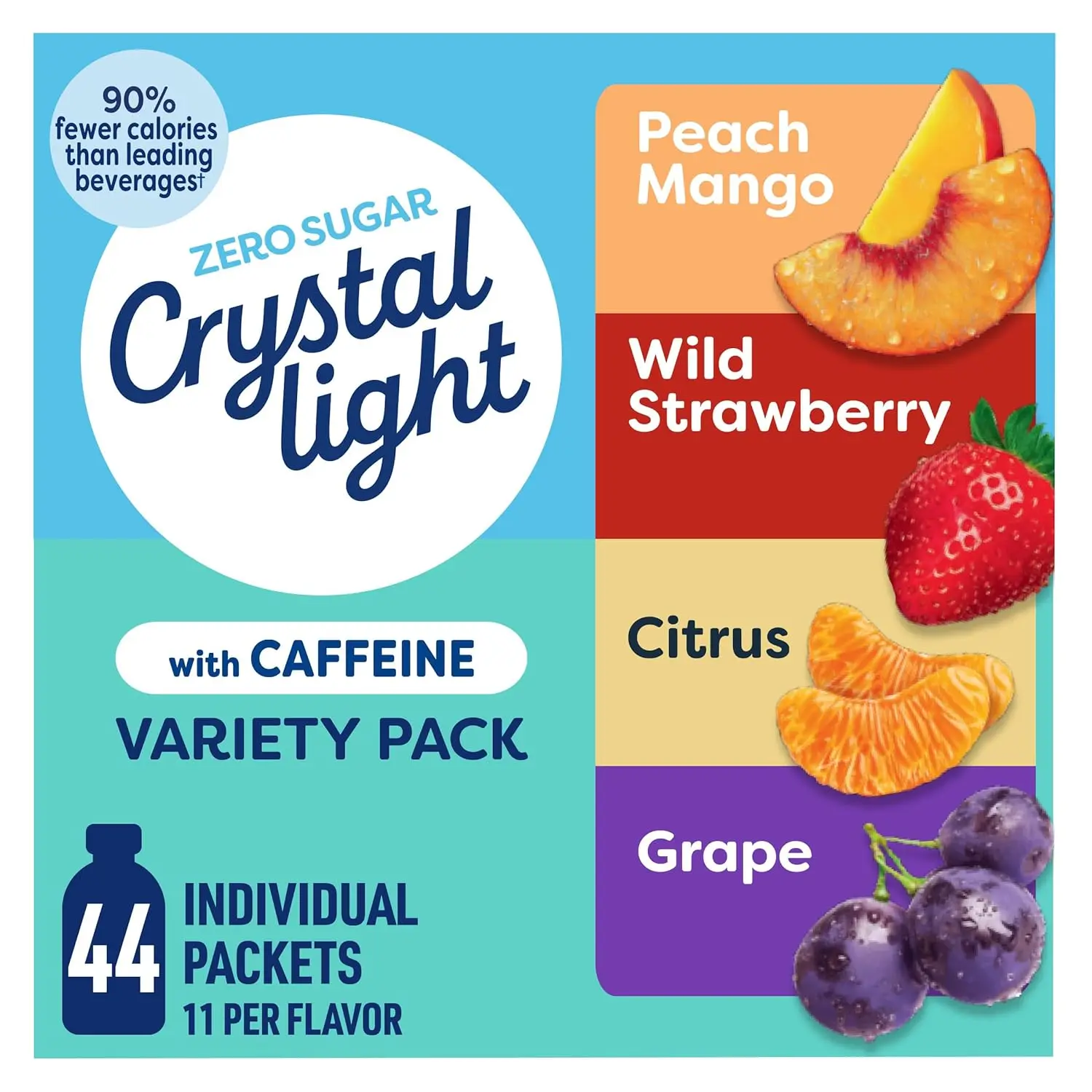 Energizing Drink Mix Variety Pack (44 Sticks)  Zero Sugar Energy + Hydration | Peach Mango, Wild Strawberry, Citrus & Grape | On-the-Go Caffeine Boost