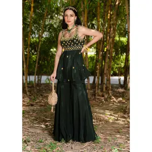 Aisha dark green sharara set