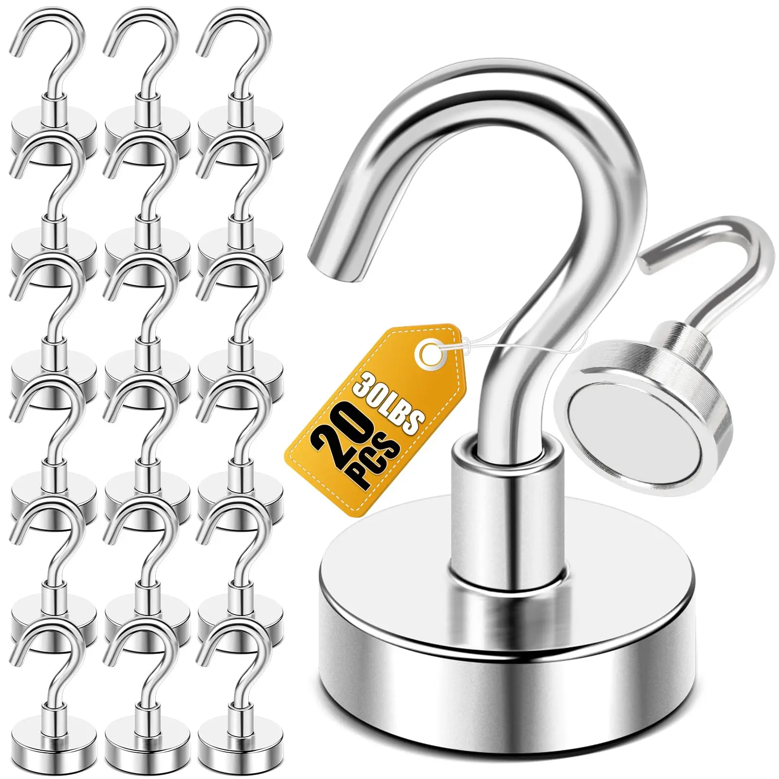 20-Pack Heavy Duty Magnetic Hooks (30lbs+), 2026 Cruise Cabin Ship Essentials, Hanging Multi-Purpose Hooks for Home, Kitchen Use
