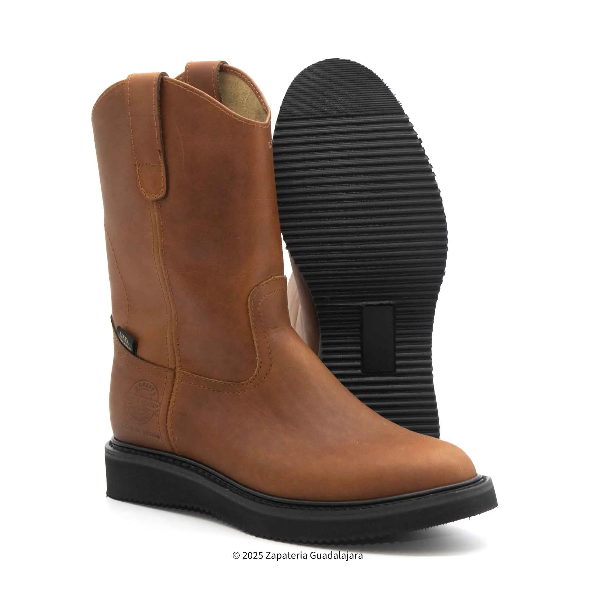 MEN'S 10" SOFT TOE PULL ON HONEY GRASSO NON SLIP SOLE LEATHER WORK BOOT - 701 Footwear Closed