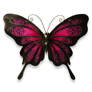 G128 Butterfly Metal Wall Art Decor | Pink Butterfly Indoor Outdoor Wall Art Hanging Decor for Bedroom, Living Room, Garden, Patio