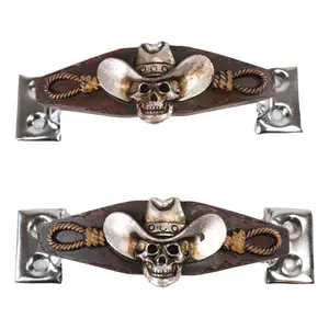 Set of 2 Country Western Cowboy Skull With Gallow Ropes Drawer Handle Bar Pulls