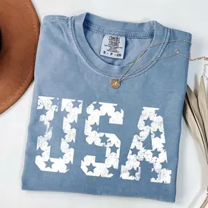 Comfort Colors Distressed USA T Shirt, Vintage Style, Grunge Patriotic Shirt, 4th Of July Tee, Independence Day Shirt, God Bless America Tee fit