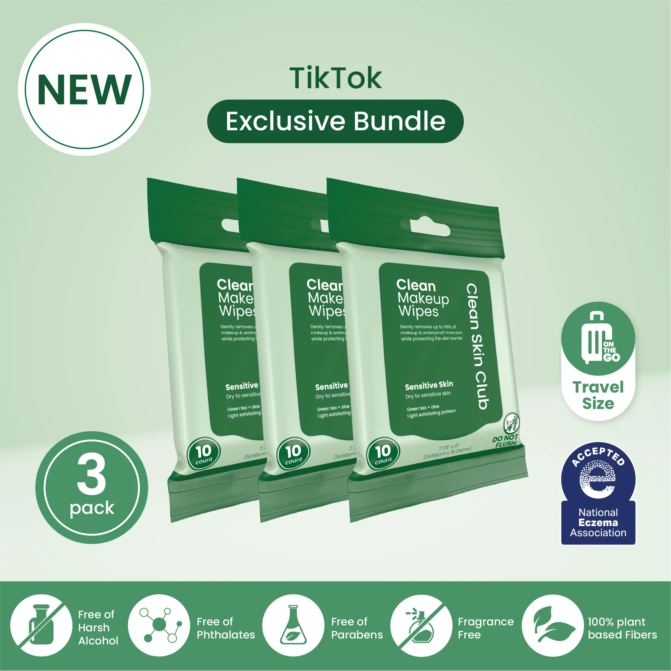 Sensitive Skin Makeup Wipes 10count - 3 Pack