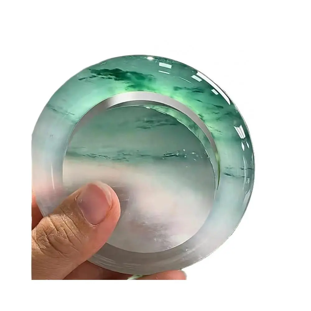 Natural Myanmar High Ice Type Floating Green Flower Jade Bracelet Round Bar Old Pit Jade Women's Fashion Accessory Versatile Wear Real Jade Stone