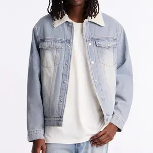 Denim Jacket with Sherpa Lining and Button Closure for Menswear Coats