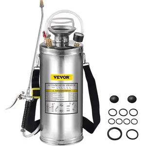 Summervibes VEVOR 2Gal Stainless Steel Sprayer, Set with 20 Wand Handle 3FT Reinforced Hose, Hand Pump Sprayer with Pressure GaugeSafety Valve, Adjustable Nozzle Suitable for Gardening and Sanitizing