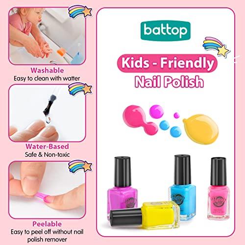 BATTOP Kids Nail Set for Girls, Nail Art Kits with Nail Dryer & Glitter Pen, Quick Dry & Peel Off & Non-Toxic Nail , Christmas Birthday Gifts for Girls Ages 6 7 8 9 10 11 12