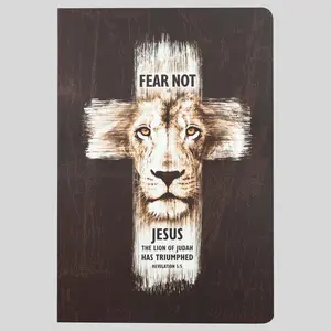 Kerusso Men's Paperback Journal, Lion Cross Design, Bible Study Notes, 16 Different Scriptures Repeated, 160 Lined Pages, 8.25" x 5.5", Colored End Pages