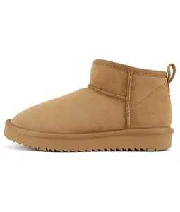 Soda MUTUAL Women's Faux Fur Mini Snow Ankle Boots - Tan Imitation Suede - Size 10