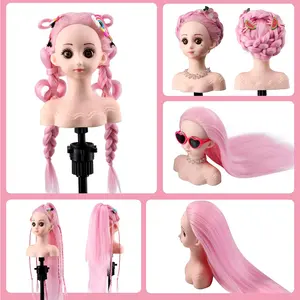 Jessie's Wig Styling Doll Head for Girls Styling Head For Kids Mannequin Head With Pink/Grey/Brown/#613/Purple Hair Doll Head for Hair Styling Braiding Cosmetology Manikin Head with Clamp Holder and Tools