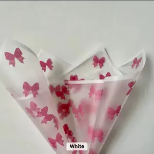 White Bows Floral Paper with Pink Bow Design for Gift Wrapping and Decor