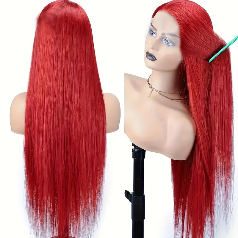 34Inch 250 Density Red Straight 13x4 HD Lace Front Wigs Human Hair Pre Plucked With Baby Hair 12A Brazilian Remy Long Straight 13x4 Invisible Lace Frontal Human Hair Wigs For Women Red Color