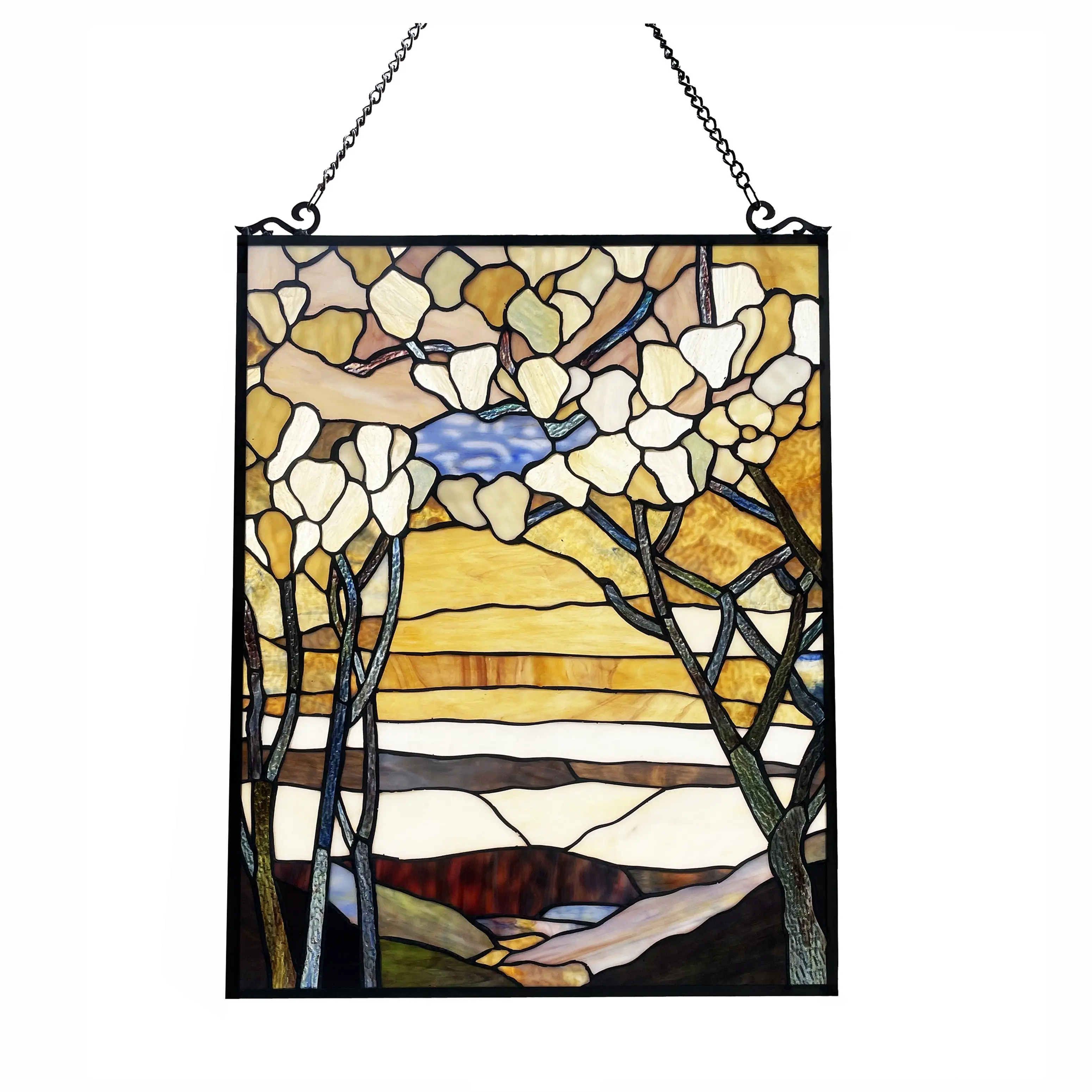 1P218-AF25GP RADIANCE goods Floral-Style Stained Glass Window Panel 25" Height
