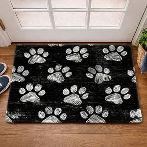 1pc, Cute Dog Paw Print Flannel Mat, Non-Slip Rubber Backing, Durable And Washable, Suitable for Bedroom, Living Room, Office, Bathroom, Balcony, Hallway, Porch, Kitchen, Outdoor Entrance, Doormat, Carpet, Bedside Rug, Front Door Mat
