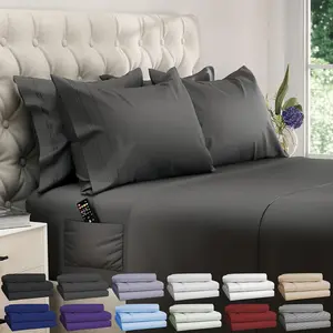 King Size Sheets Set - 6 pcs Breathable Cooling Bed Sheets - up to 21" Extra Deep Pocket King Sheet Set with Side Pockets - Extra Soft 100% Brushed Hypoallergenic Hotel Luxury Bedding - Gray