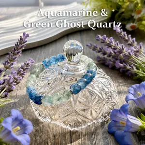 Natural Crystal Mood-Stabilizing Energy Bracelet, Featuring Aquamarine & Green Ghost Quartz for Anxiety Relief & Aura Purification Unisex Accessory, March Birthstone, Gifts for Mother's Day / Teacher's Day / Nurses' Day