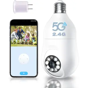 2K Light Bulb Security Cameram, 4MP 5G & 2.4G WiFi Security Camera Wireless Outdoor Indoor 360 Camera for Home with Color Night Vision Motion&Siren Alert Auto Motion E27 Socket