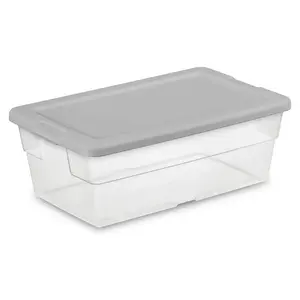 6 Qt Small Clear Plastic Storage Bins with Snaplock Gray Lids – Stackable Organizer Boxes for Home & Office Use