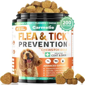 Carmelie Dog Flea & Tick Care Chews – 200 Soft Chicken Bites for Daily Use, Natural Formula with Skin & Coat Support, Oral Supplement for Dogs & Puppies