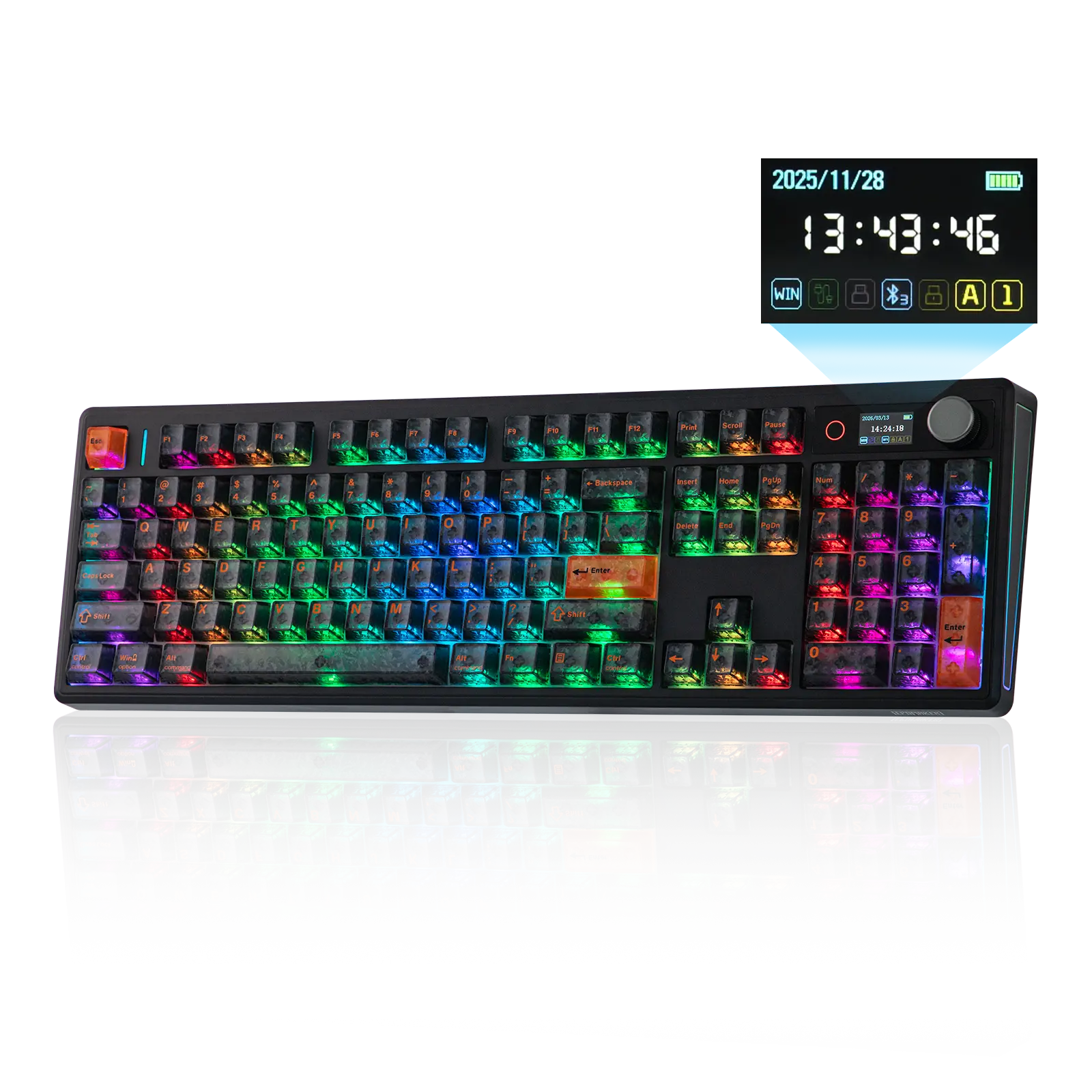 EPOMAKER TH108 V2 PRO Full Size Mechanical Keyboard with Screen & Knob, 10000mAh, BT/2.4Ghz, Mac Modifier PBT Keycap, Hot Swap, RGB Light, 5-Padding Gasket, Wireless Gaming Keyboard for Mac/PC