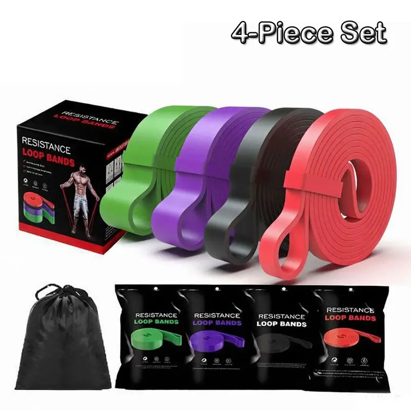 Durable 4-Piece Latex Resistance Bands Set - Elastic Exercise Gear for Home Workout, Fitness Training Tool, Workout Sets for Women, Assisted Pull-Up Equipment, with Storage Bag & Box Packaging, Elastic Exercise Bands