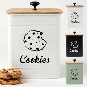 Cookie Jar with Airtight Lid - 1 Gallon - 6"D x 8"H White Iron Cookie Tin with Bamboo Lid - Large Cookie Jars with Lids Airtight - Farmhouse Cookie Jars for Kitchen Counter Decorative - Cookies Jar