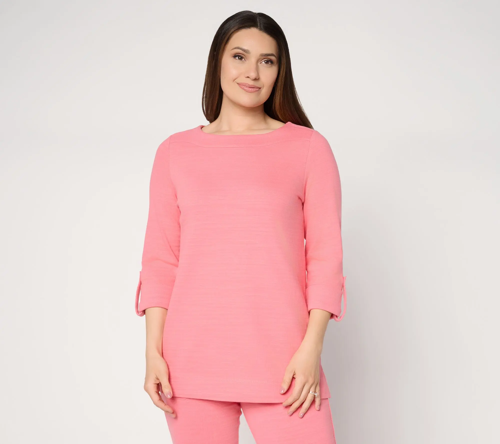 Denim & Co. Active Regular Textured Cotton 3/4-Sleeve Tunic
