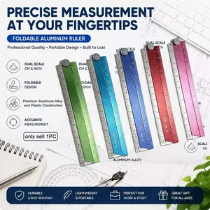 Zanle Metal & Plastic Folding Ruler 15-30cm, Adjustable Dual Scale with Angle Measurements, Anti-Slip Aluminum Straightedge for Students and Office Use