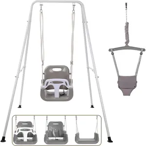 2 in 1 Toddler Swing & Jumper, Swing Set for Indoor/Outdoor, Baby Jumpers and Bouncers, Easy to Assemble & Store, Suitable for Children 6 Months and Older(Black)