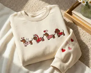 [Made in US] Embroidered Dachshund Sweater: Valentine Sausage Dog Shirt, Dog Breed Gift