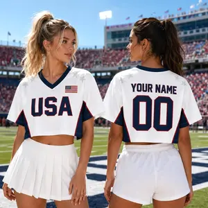 USA Custom Soccer Crop Top Jersey, Personalized Name Number Football Shirt, Women Match Day Fan Tee, Patriotic Sports Gift