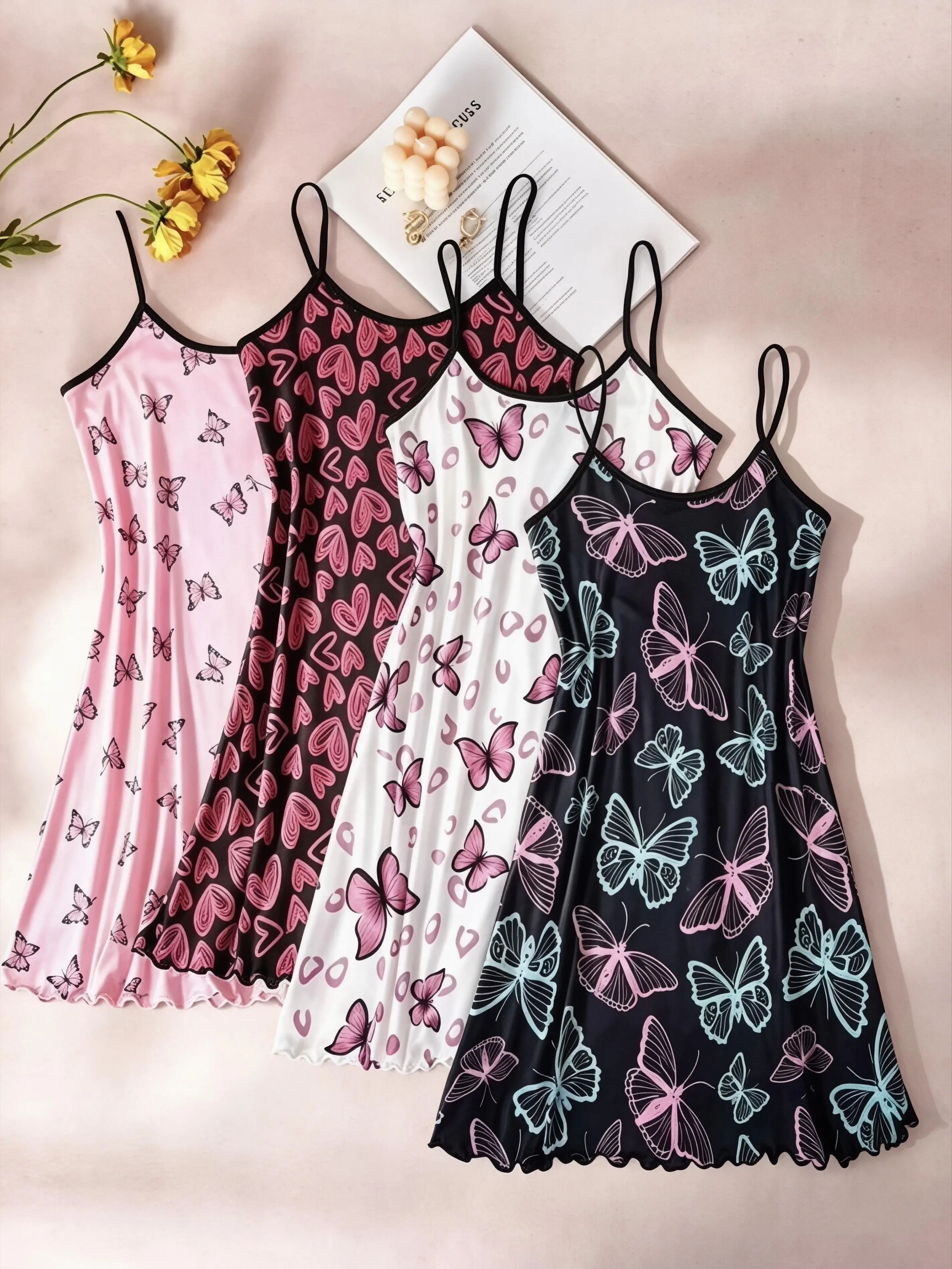 Women's All Over Print Cami SleevelessNightdress, Casual Soft Comfortable SpaghettiStrap Nightgown for All Seasons, Lady'sSleepwear for Indoor Wear, Breathable Sleep Dress
