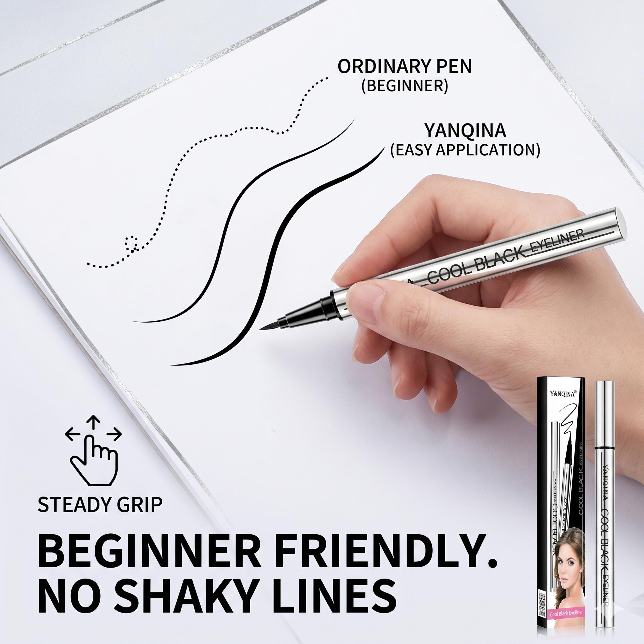Yanina Cool Black Eyeliner Pen - Long-lasting 24-hour Smooth Application, Lightweight, Waterproof, Vegan, Cruelty-free Makeup Tool
