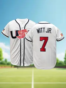 #7 White USA Embroidered Baseball Jersey | Men's Stitched Athletic Fan Shirt | Moisture-Wicking Short Sleeve Sports Top for Baseball Enthusiasts Workout Top