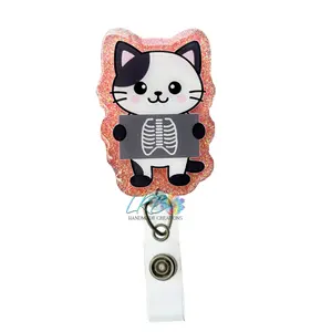 X-Ray Cat Badge Reel – Handmade Retractable ID Holder, Made to Order Radiologist Badge Clip, Healthcare Badge Clip, Badge Accessory for Medical, Nurses, Rad Techs