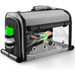 Bird Carrier Bag Bird Travel Cage with Stand, Lightweight Backpack for Parrot, Portable Bird Travel Bag, Pet Transparent Breathable Travel Cage