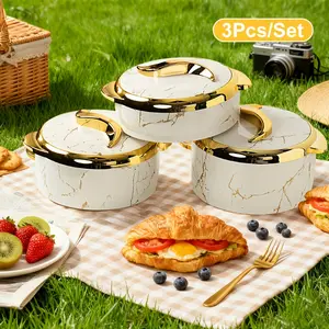 3PCS Insulated Thermal Serving Bowl Set, Stainless Steel Casserole Dish with Lids Keep Food Warm Cold