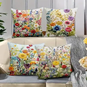 4 Piece Natural Rustic Wildflower Patterned Throw Pillow Covers Without Fillers
