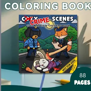 Cozy Crime Scenes Adult Coloring Book - Cute, Unique-Design Scenes, Calm Activity for Creative Fun, Softcover Paperback